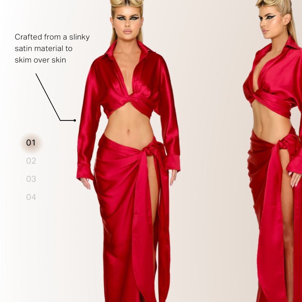 Satin Red Wrap Dress set